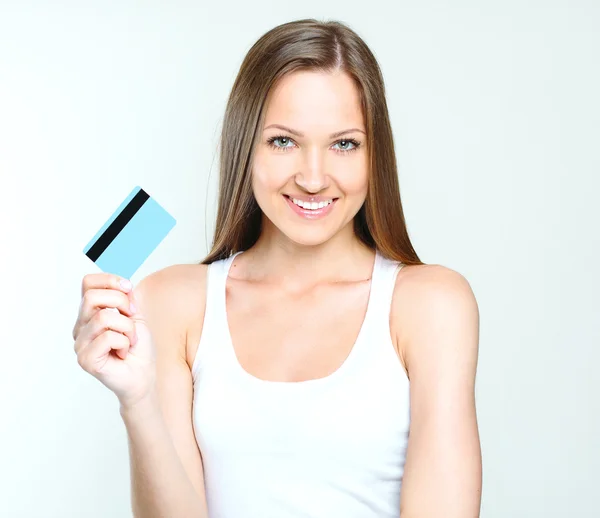 Woman holding credit card — Stock Photo, Image