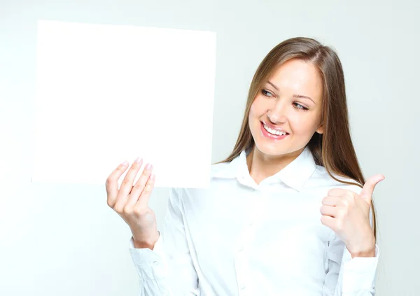 Iş kadını holding boş poster — Stok fotoğraf