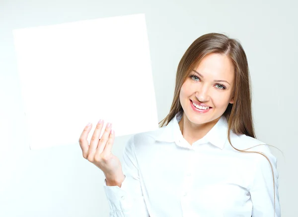 ビジネス女性保持空白ポスター — ストック写真
