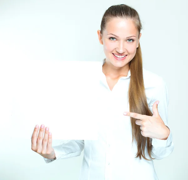Woman holding blank paper Stock Photo