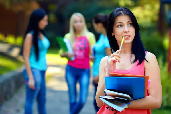 Colorful portrait of thoughtful female student — Stock Photo, Image