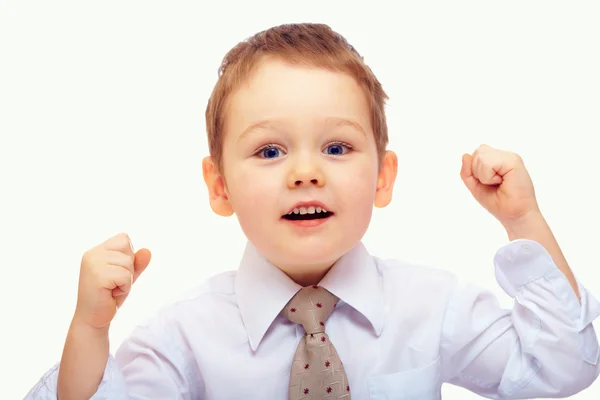 Menino, expressando a realização e sucesso — Fotografia de Stock