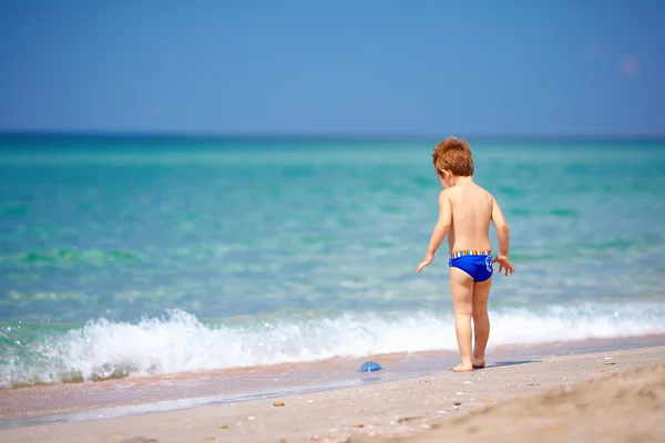 Cute kid playing on the sea beach — Stock Photo, Image