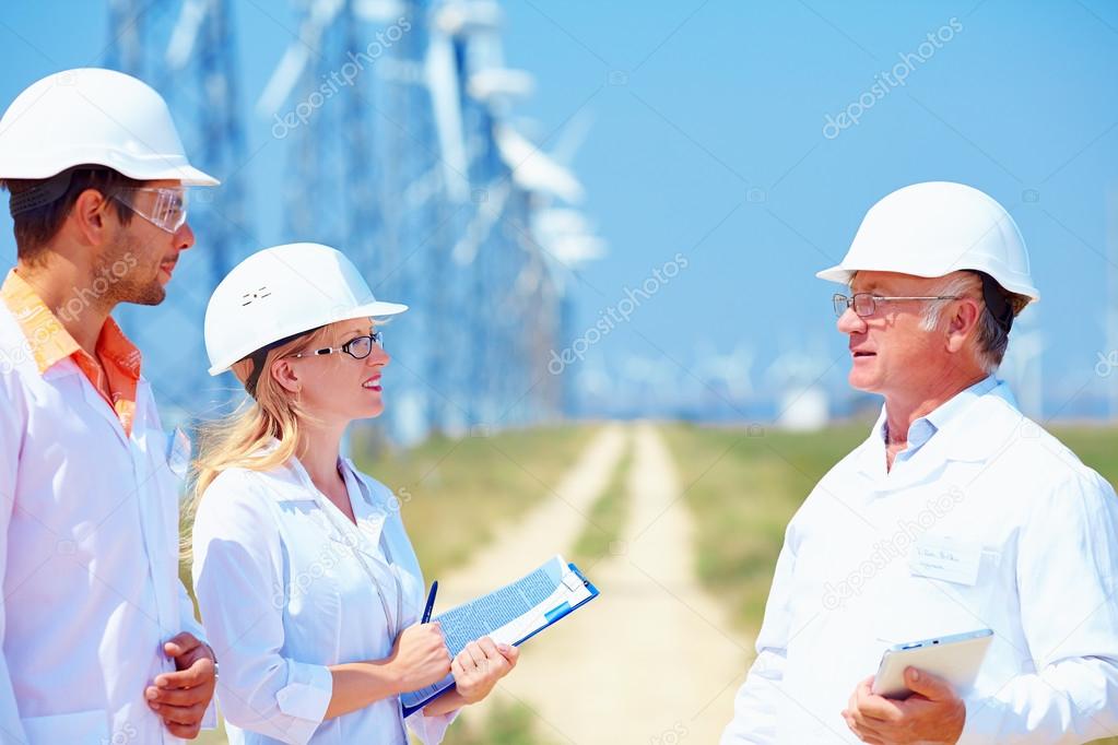 researchers at work on wind power station