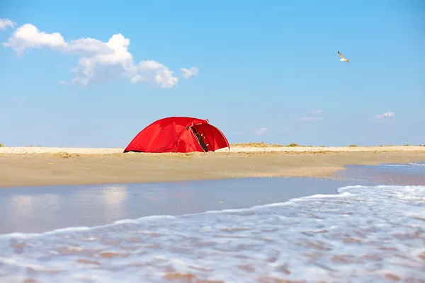 砂浜のビーチでのキャンプ — ストック写真