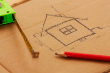 ölçü birimi teyp ruller ve p ile bir bina plan basit çizim