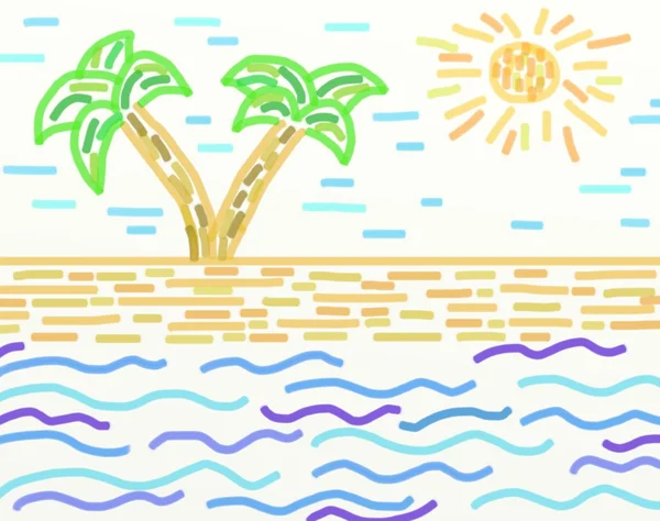 Disegno da bambino di una vacanza al mare — Foto Stock