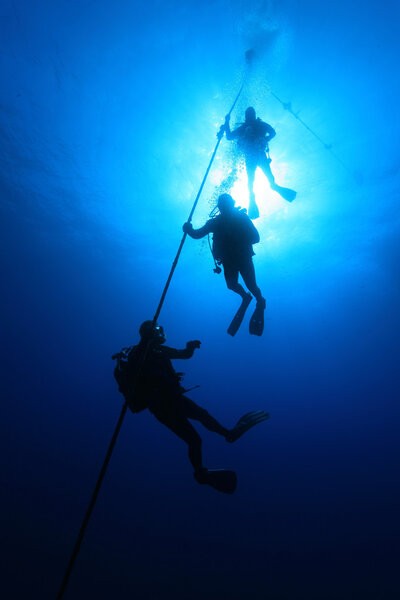 Scuba divers on decmpression stop