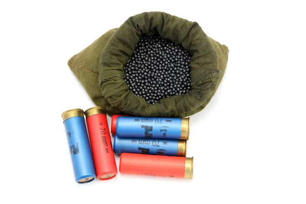 Bag of shot and hunting ammunition — Stock Photo, Image