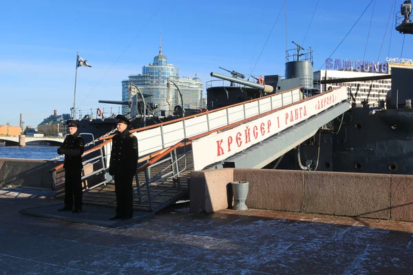Gangway para o cruzador "Aurora", São Petersburgo, Rússia — Fotografia de Stock