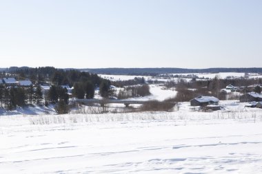 rustik, kış manzarası. köprü Nehri Köyü waga shelota, verhovazhskogo district, vologda region, Rusya Federasyonu