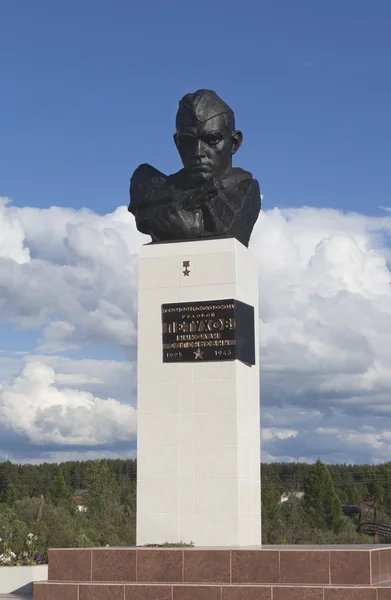 Monumento ao herói da União Soviética Nikolai Evgenyevich Petukhov na aldeia Verkhovazhye, região de Vologda, Rússia — Fotografia de Stock