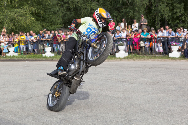 Thomas Kalinin Moto show in the village Verkhovazhye, Vologda region, Russia
