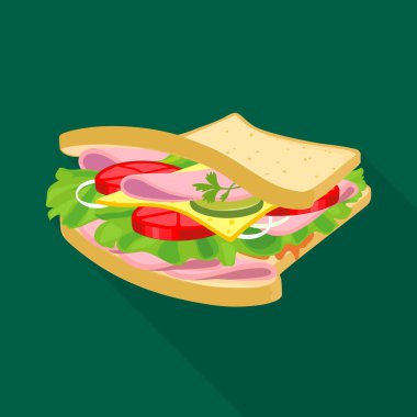 İzole edilmiş hamburger ve ekmek sembolü. Stok için hamburger ve jambon vektör simgesi grafiği.