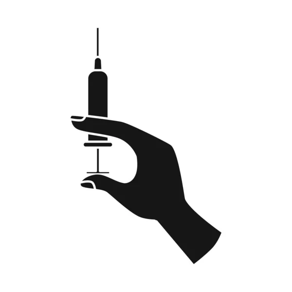 Isolierter Gegenstand einer Spritze und eines Impfstofflogos. Grafik der Spritze und des Handvektorsymbols für Aktien. — Stockvektor