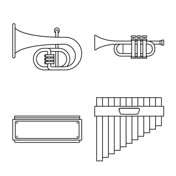 Isoliertes Objekt von Holzblasinstrumenten und Instrumentensymbol. Set aus Holzblasinstrumenten und Spielstock-Vektor-Illustration. — Stockvektor