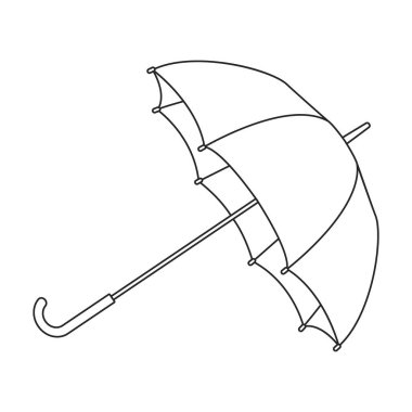 Şemsiye yağmuru vektör ana hatları simgesi. Beyaz arkaplanda vektör illüstrasyon şemsiyesi. İzole edilmiş taslak resim simgesi şemsiye yağmuru.