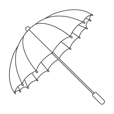 Şemsiye yağmuru vektör ana hatları simgesi. Beyaz arkaplanda vektör illüstrasyon şemsiyesi. İzole edilmiş taslak resim simgesi şemsiye yağmuru.