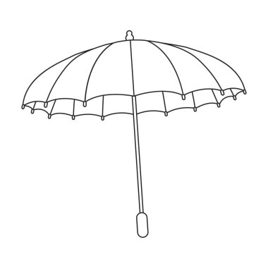Şemsiye yağmuru vektör ana hatları simgesi. Beyaz arkaplanda vektör illüstrasyon şemsiyesi. İzole edilmiş taslak resim simgesi şemsiye yağmuru.