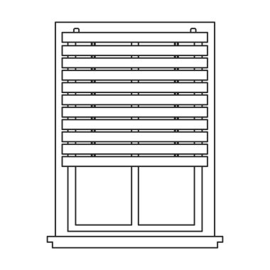 Pencere kör vektör çizgisi simgesi. Beyaz arka planda vektör illüstrasyon jaluzisi. Pencere körlüğünün izole edilmiş taslak çizim simgesi .