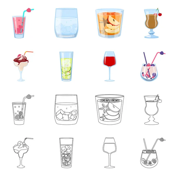 Ilustração vetorial de bebida e símbolo de restaurante. Conjunto de licor e ingrediente vetor ícone para estoque . —  Vetores de Stock