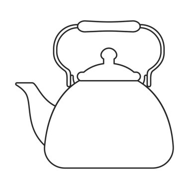 Kettle vektör ana hatları simgesi. Beyaz arkaplanda vektör illüstrasyon çaydanlığı. Su ısıtıcısının izole edilmiş taslak çizim simgesi .