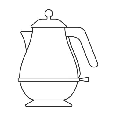 Kettle vektör ana hatları simgesi. Beyaz arkaplanda vektör illüstrasyon çaydanlığı. Su ısıtıcısının izole edilmiş taslak çizim simgesi .