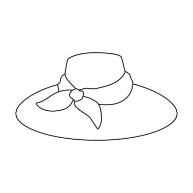 Yaz şapkası vektör ana hatları simgesi. Beyaz arka planda vektör illüstrasyon güneş şapkası. Yaz şapkasının izole edilmiş tasviri resim simgesi .