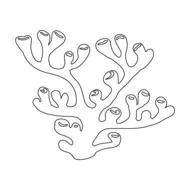 Mercan vektör ana hatları simgesi. Beyaz arkaplandaki deniz resifinin vektör çizimi. Mercan resifinin izole edilmiş taslak çizim simgesi .