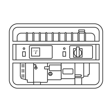Jeneratör vektör simgesi. Taslak vektör simgesi beyaz arkaplan jeneratöründe izole edildi.