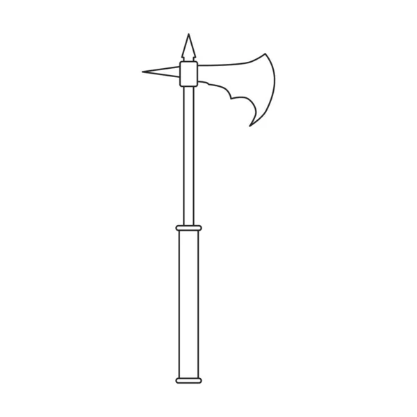 Hacha del icono del contorno del vector medieval. Arma de ilustración vectorial antigua sobre fondo blanco. Icono de ilustración de esquema aislado hacha de medieval . — Vector de stock