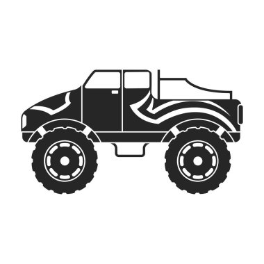 Canavar kamyon vektör simgesi. Siyah vektör simgesi beyaz arkaplan canavar kamyonunda izole edildi..