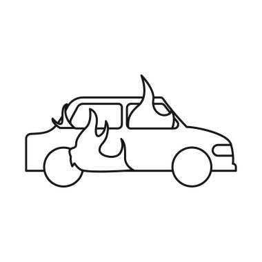 Araba ve yanık ikonunun vektör çizimi. Araç kümesi ve stok için mahvolmuş vektör simgesi.