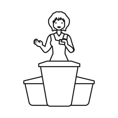 Fırıncı ve masa sembolünün vektör illüstrasyonu. Fırıncı ve kadın stok vektör illüstrasyonu koleksiyonu.