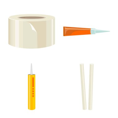 Yapıştırıcı ve süper işaretin vektör çizimi. Stok için yapıştırıcı ve okul vektör simgesi kümesi.