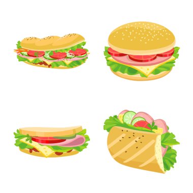 Sandviç ve fast food sembolünün vektör tasarımı. Sandviç ve öğle yemeği stoku vektör çizimi.