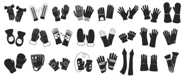 Eldiven izole edilmiş siyah set simgesi. Beyaz arkaplanda vektör illüstrasyon eldiveni. Vektör siyah set simge eldiveni .