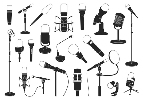 Ilustración vectorial de micrófono sobre fondo blanco. Vector negro set icono de micrófono de música. Micrófono de icono de conjunto negro aislado . — Archivo Imágenes Vectoriales