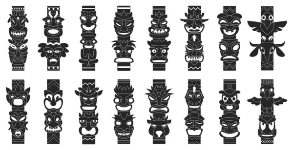 Totem vector zwart set icoon. Vector illustratie set tribal masker. Geïsoleerde zwarte icoon traditionele totem op witte achtergrond . — Stockvector