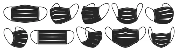 Masque médical isolé icône noire ensemble. Ensemble vectoriel noir icône protection chirurgicale visage. Illustration vectorielle masque médical sur fond blanc. — Image vectorielle