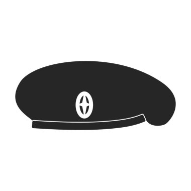 Askeri vektör simgesi beresi. Beyaz arka planda askeri berenin vektör çizimi. Şapka ordusunun izole siyah illüstrasyon simgesi .