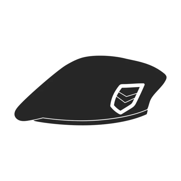 軍事ベクトルブラックアイコンのベレー帽。白い背景に軍のベクトルイラストベレー帽。帽子軍の孤立した黒いイラストのアイコン . — ストックベクタ