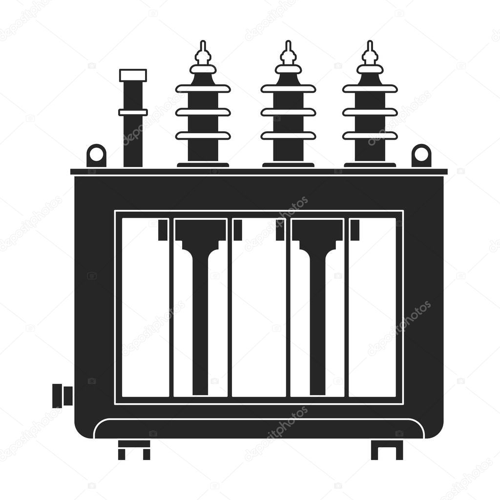 Transformer electric vector black icon. Vector illustration elctric station on white background. Isolated black illustration logo of transformer power.