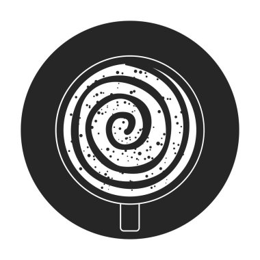 Siyah kahve vektörü simgesinin üst görüntüsü. Beyaz arka planda vektör illüstrasyon kahve kapağı. Kahvenin üst görüntüsünün izole edilmiş siyah illüstrasyon simgesi .