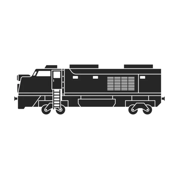 Locomotora con vector vagón icono negro. Tren ferroviario de ilustración vectorial. sobre fondo blanco. Icono de ilustración en negro aislado de locomotora y vagón . — Vector de stock