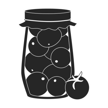 Sebze turşusu siyah vektör simgesi. Beyaz arka planda domatesin vektör illüstrasyon kutusu. Sebze turşusunun izole edilmiş siyah çizim ikonu.