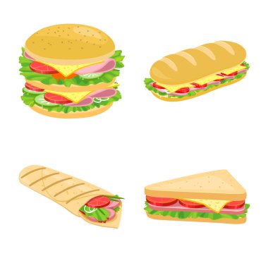 Sandviç ve fast food sembolünün vektör çizimi. Ağ için sandviç ve öğle yemeği sembolü.