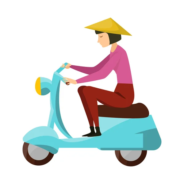 Motosiklet ve kız tabelasının vektör çizimi. Web için motosiklet ve ulaşım hisse senedi seti. — Stok Vektör