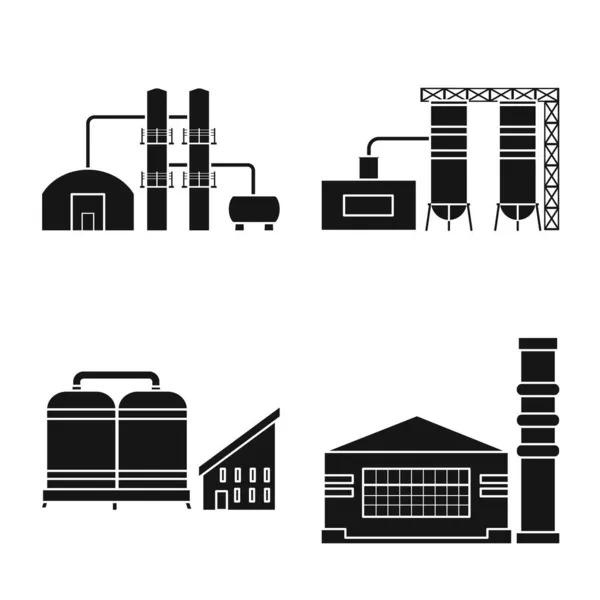 Illustrazione vettoriale del simbolo della fabbrica e dell'industria. Raccolta di illustrazione vettoriale di fabbrica e di produzione. — Vettoriale Stock