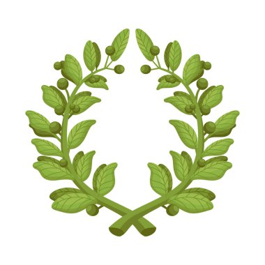 Çelenk ve defne logosunun vektör çizimi. Çelenk ve çelenk stok vektör illüstrasyonunun web ögesi.